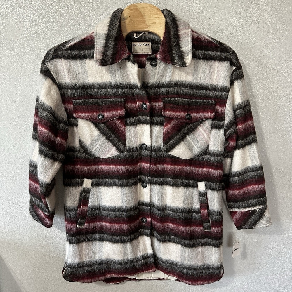 We the Free People Vienna Shirt Jacket Brushed Wool Shacket Plaid Aztec Sz Large